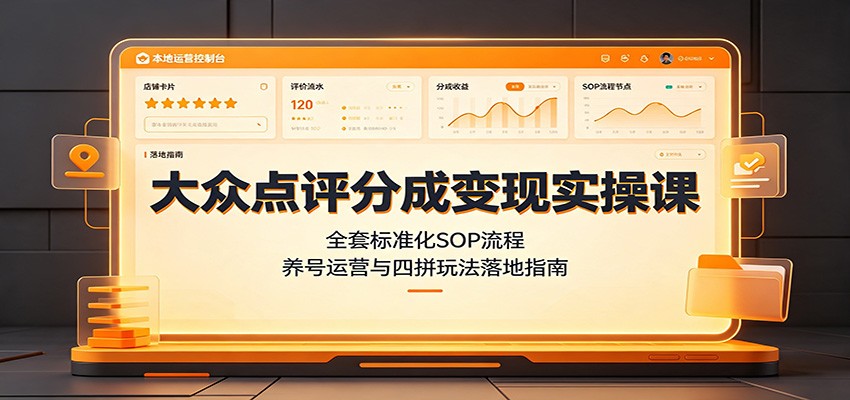 大众点评分成变现实操课:全套标准化SOP流程,养号运营与四拼玩法落地指南-泱泱学习社