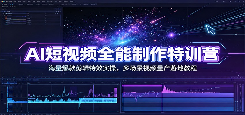 AI短视频全能制作特训营：海量爆款剪辑特效实操，多场景视频量产落地教程-泱泱学习社