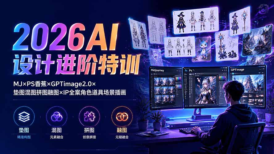 2026AI设计进阶特训：MJ×PS香蕉×GPTimage2.0×垫图混图拼图融图×IP全案角色道具场景插画-泱泱学习社