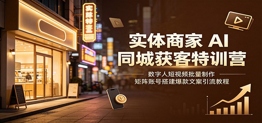 实体商家AI同城获客特训营:数字人短视频批量制作,矩阵账号搭建爆款文案引流教程-泱泱学习社