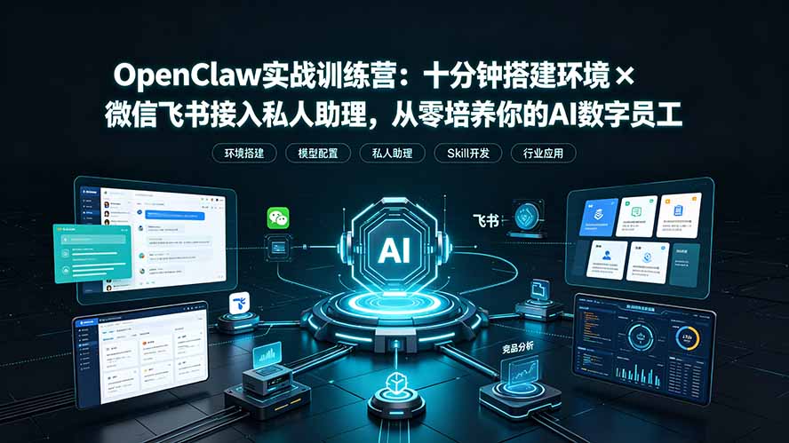 OpenClaw实战特训营:十分钟搭建环境×微信飞书接入私人助理,从零培养你的AI数字员工-泱泱学习社