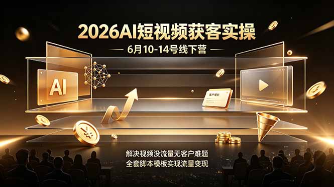2026AI短视频获客实操6月10-14号线下营，解决视频没流量无客户难题，全套脚本模板实现流量变现-泱泱学习社