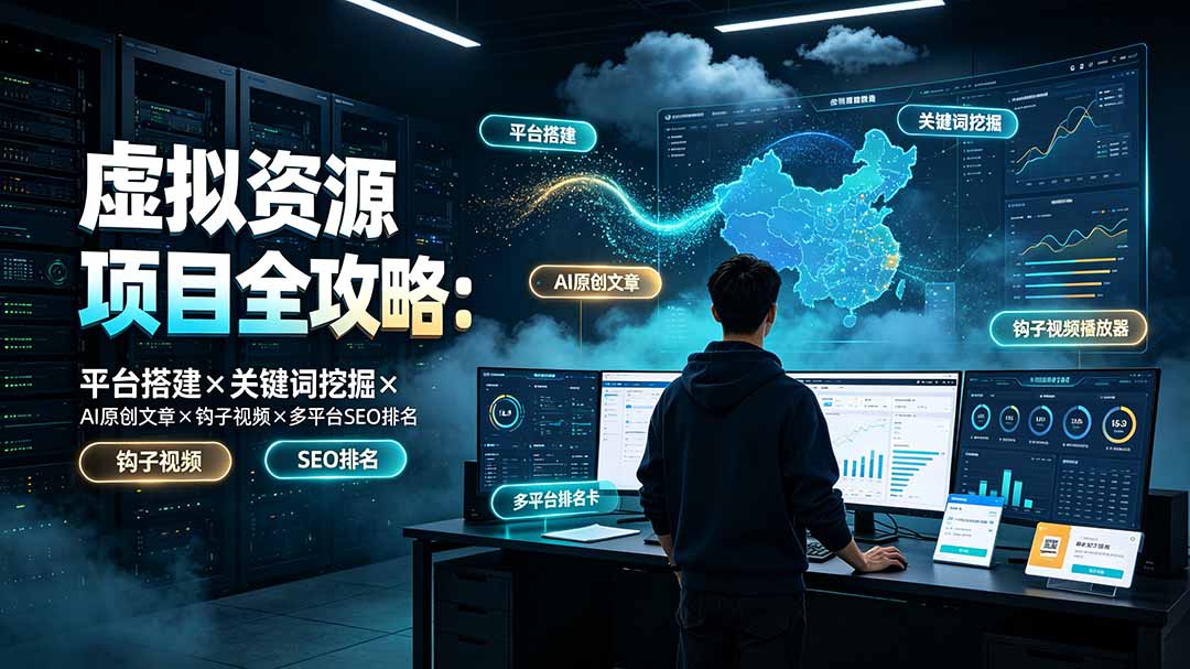 虚拟资源项目全攻略:平台搭建×关键词挖掘×AI原创文章×钩子视频×多平台SEO排名-泱泱学习社