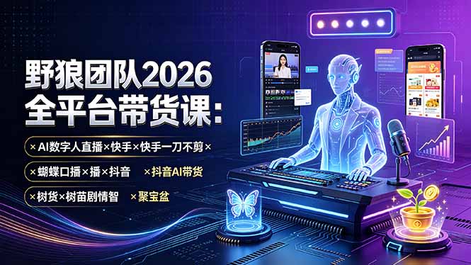 野狼团队2026全平台带货课-7月：AI数字人直播×快手一刀不剪×蝴蝶口播×抖音AI带货×树苗剧情智剪×聚宝盆-泱泱学习社