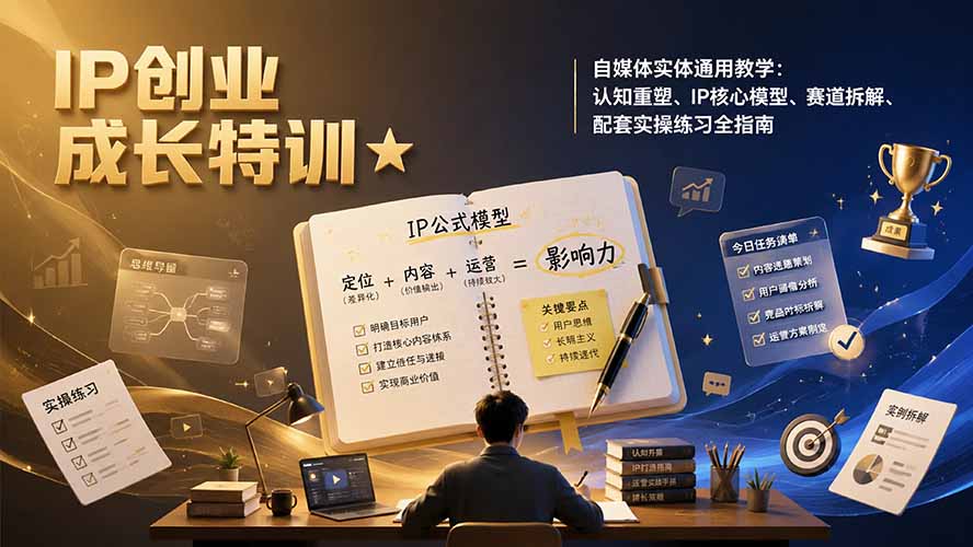 IP创业成长特训★自媒体实体通用教学：认知重塑、IP核心模型、赛道拆解、配套实操练习全指南-泱泱学习社