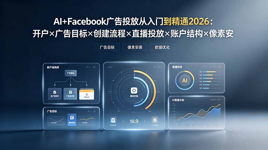 AI+Facebook广告投放从入门到精通2026:开户×广告目标×创建流程×直播投放×账户结构×像素安装×AI赋能-泱泱学习社