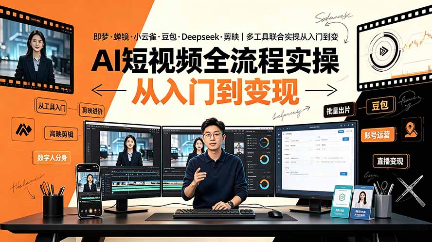 AI短视频全流程实操：即梦·蝉镜·小云雀·豆包·Deepseek·剪映｜多工具联合实操从入门到变现-泱泱学习社