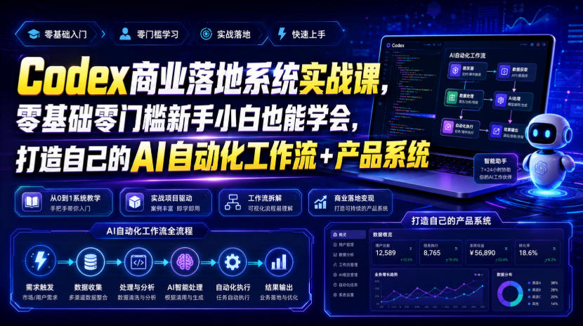Codex商业落地系统实战课,零基础零门槛新手小白也能学会,打造自己的AI自动化工作流+产品系统-泱泱学习社