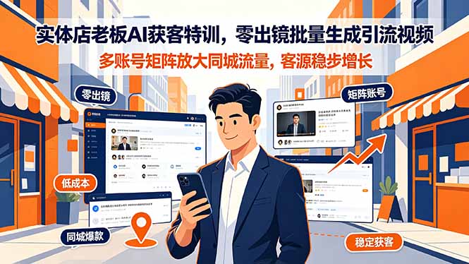 实体店老板AI获客特训,零出镜批量生成引流视频,多账号矩阵放大同城流量,客源稳步增长-泱泱学习社