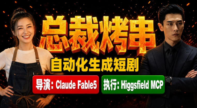 Claude Fable5担任导演+Higgsfield MCP落地执行|《总裁烤串》真人质感短剧全自动AI生成全流程教学-泱泱学习社