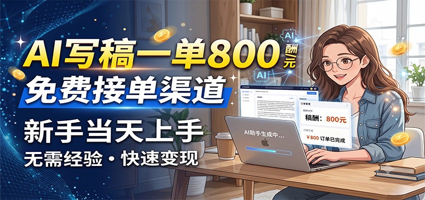 AI写稿一单800，免费接单渠道，一单一结几十到上千，新手当天上手-泱泱学习社