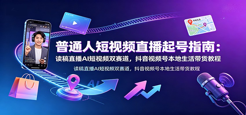 普通人短视频直播起号指南：读稿直播AI短视频双赛道，抖音视频号本地生活带货教程-泱泱学习社