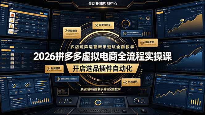 2026拼多多虚拟电商全流程实操课，开店选品插件自动化，多店矩阵运营新手避坑全套教学-泱泱学习社