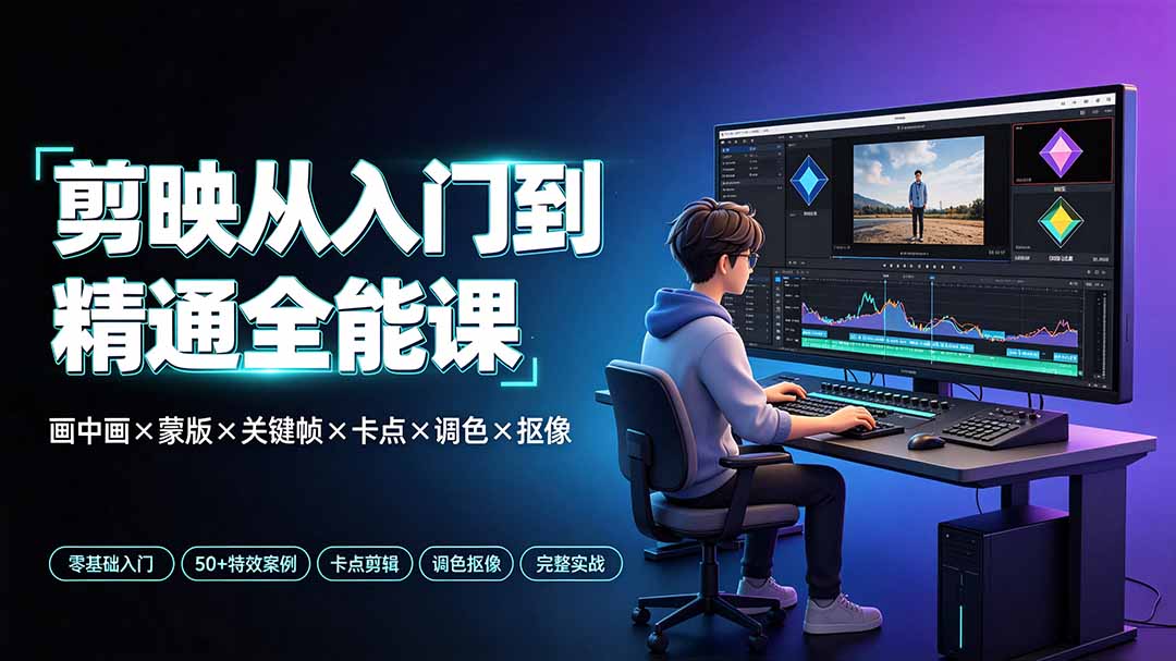 剪映从入门到精通全能课:画中画×蒙版×关键帧×卡点×调色×抠像,一站式掌握剪辑核心技能-泱泱学习社