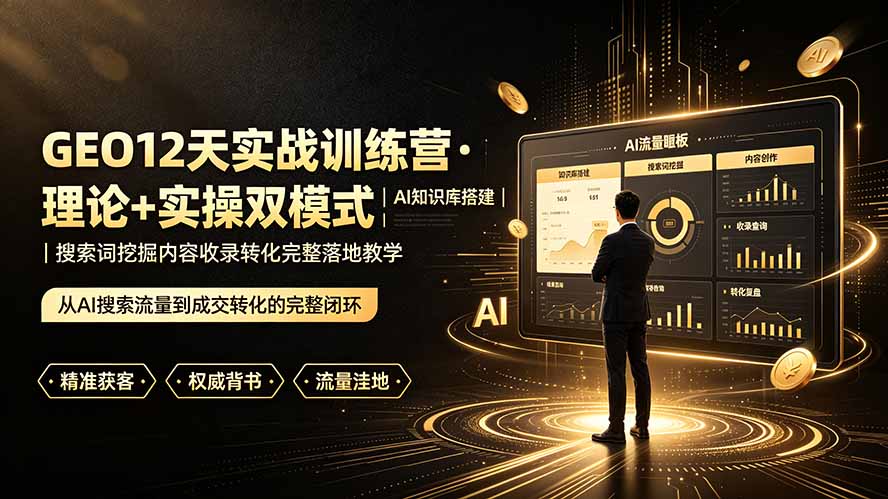 GEO12天实战训练营·理论+实操双模式|AI知识库搭建|搜索词挖掘内容收录转化完整落地教学-泱泱学习社