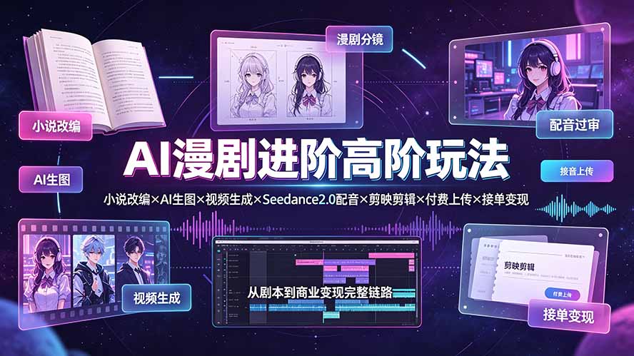 AI漫剧进阶高阶玩法:小说改编×AI生图×视频生成×Seedance2.0配音×剪映剪辑×付费上传×接单变现-泱泱学习社