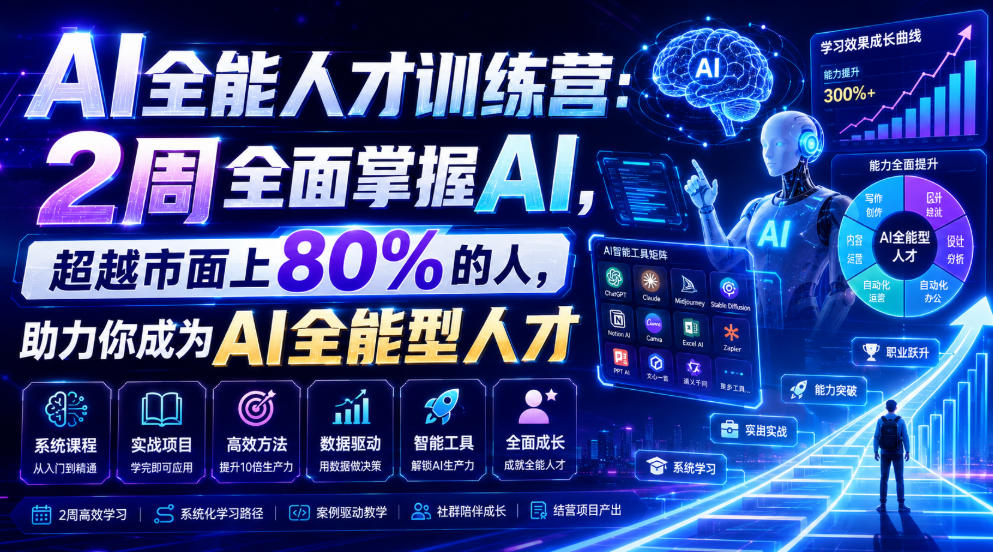 AI全能人才训练营:2周全面掌握AI,超越市面上80%的人,助力你成为AI全能型人才-泱泱学习社
