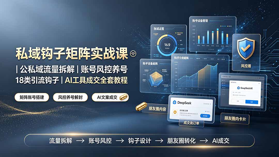 私域钩子矩阵实战课〓公私域流量拆解｜账号风控养号｜18类引流钩子｜AI工具成交全套教程-泱泱学习社