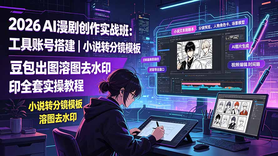 2026AI漫剧创作实战班:工具账号搭建|小说转分镜模板|豆包出图溶图去水印全套实操教程-泱泱学习社
