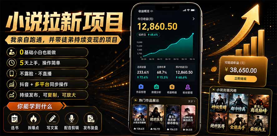 抖音及多平台小说拉新项目:我亲自跑通并持续带徒弟实操|0基础小白5天上手快速变现-泱泱学习社
