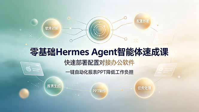 零基础Hermes Agent智能体速成课，快速部署配置对接办公软件；一键自动化报表PPT降低工作负担-泱泱学习社