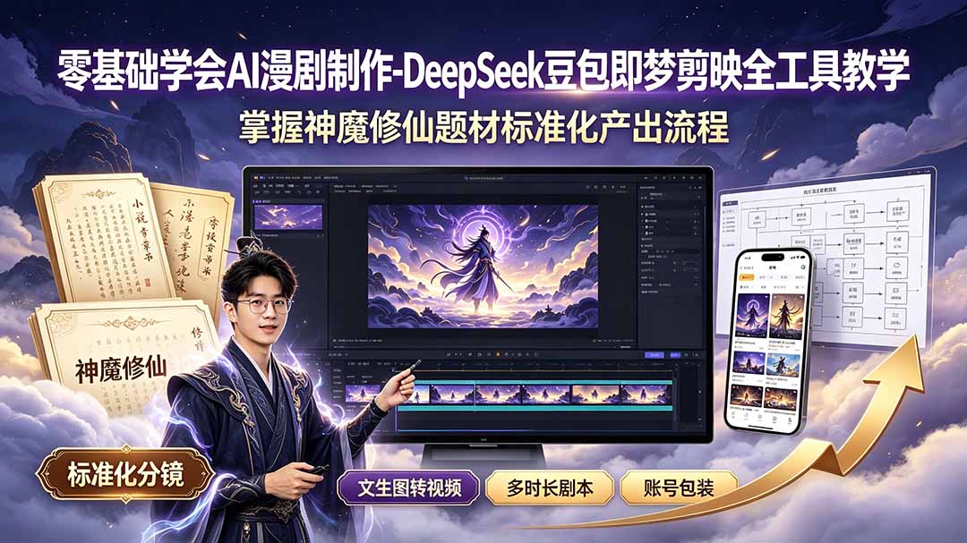 零基础学会AI漫剧制作-DeepSeek豆包即梦剪映全工具教学，掌握神魔修仙题材标准化产出流程-泱泱学习社