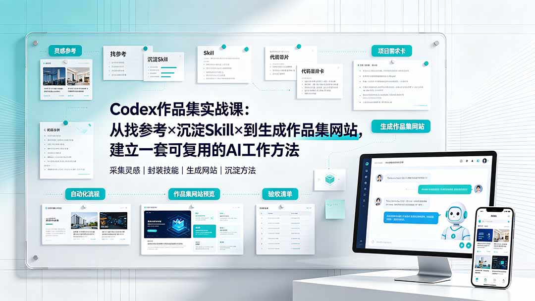 Codex作品集实战课：从找参考×沉淀Skill×到生成作品集网站，建立一套可复用的AI工作方法-泱泱学习社