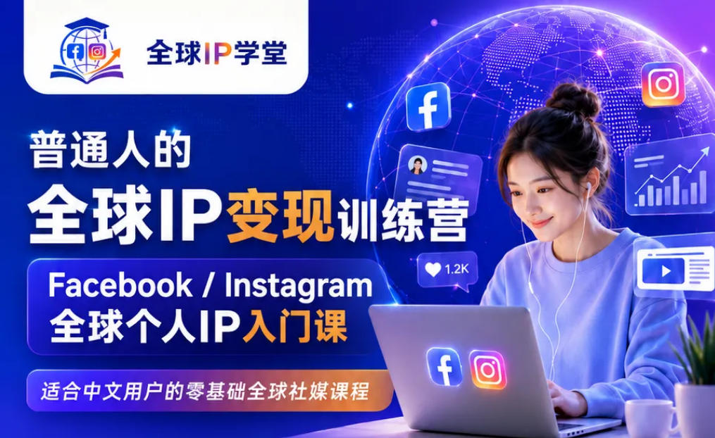 普通人的全球IP变现训练营，Facebook/Instagram全球个人IP入门课，零基础全球社媒课程-泱泱学习社