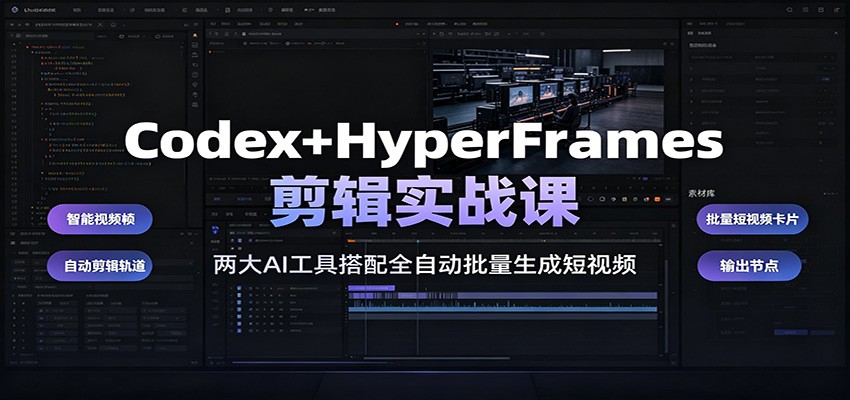 Codex+HyperFrames剪辑实战课：两大AI工具搭配全自动批量生成短视频-泱泱学习社