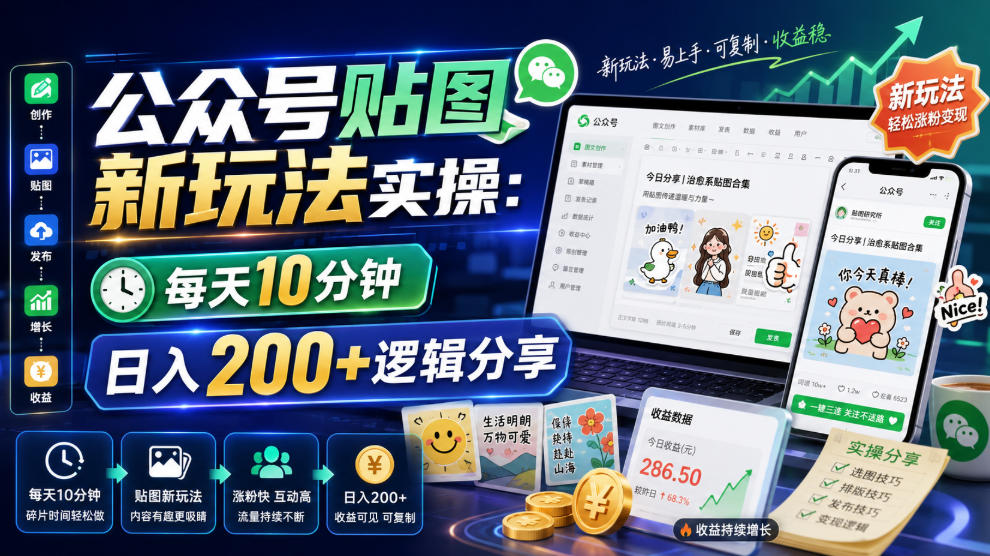 公众号贴图新玩法实操,每天10分钟,日入200+逻辑分享-泱泱学习社