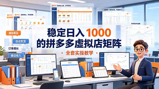 稳定日入 1000 的拼多多虚拟店矩阵，全套实操教学-泱泱学习社