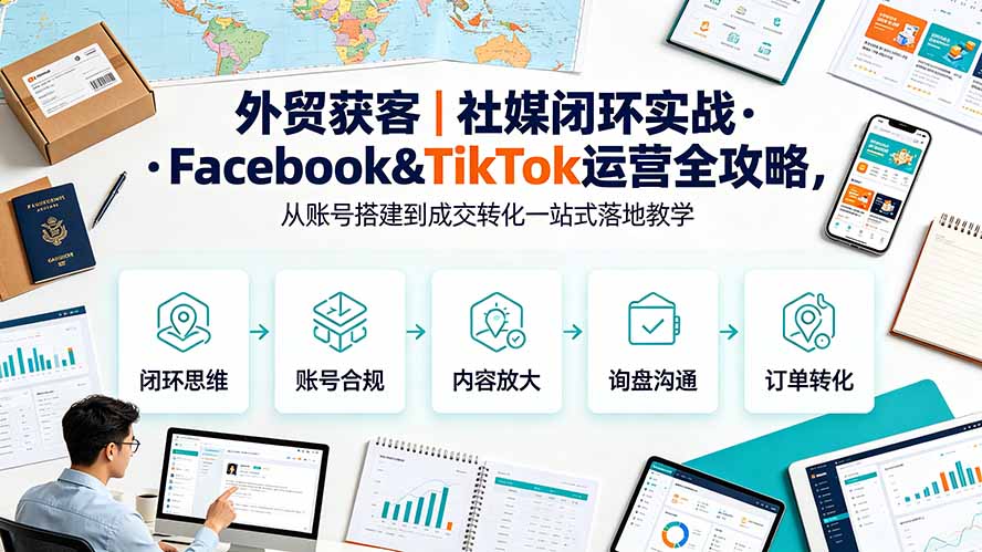 外贸获客|社媒闭环实战·Facebook&TikTok运营全攻略,从账号搭建到成交转化一站式落地教学-泱泱学习社