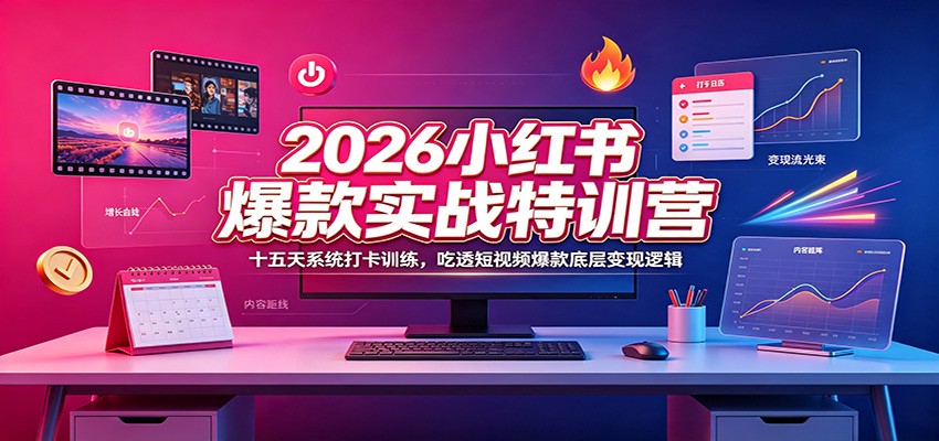 2026小红书爆款实战特训营：十五天系统打卡训练，吃透短视频爆款底层变现逻辑-泱泱学习社