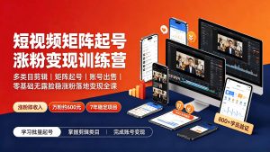 短视频矩阵起号涨粉变现训练营|多类目剪辑·矩阵起号·账号出售,零基础无露脸稳涨粉落地变现全课-泱泱学习社