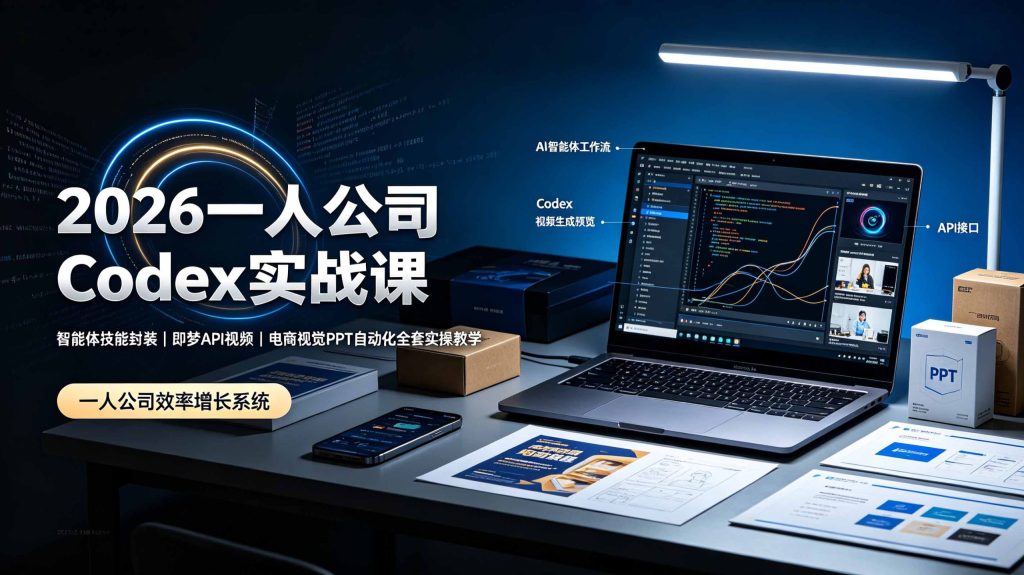 2026一人公司Codex实战课◆智能体技能封装|即梦API视频|电商视觉PPT自动化全套实操教学-泱泱学习社