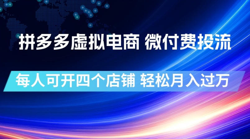 拼多多虚拟电商,微付费投流玩法,每人可开四个店,轻松月入过1W【揭秘】-泱泱学习社