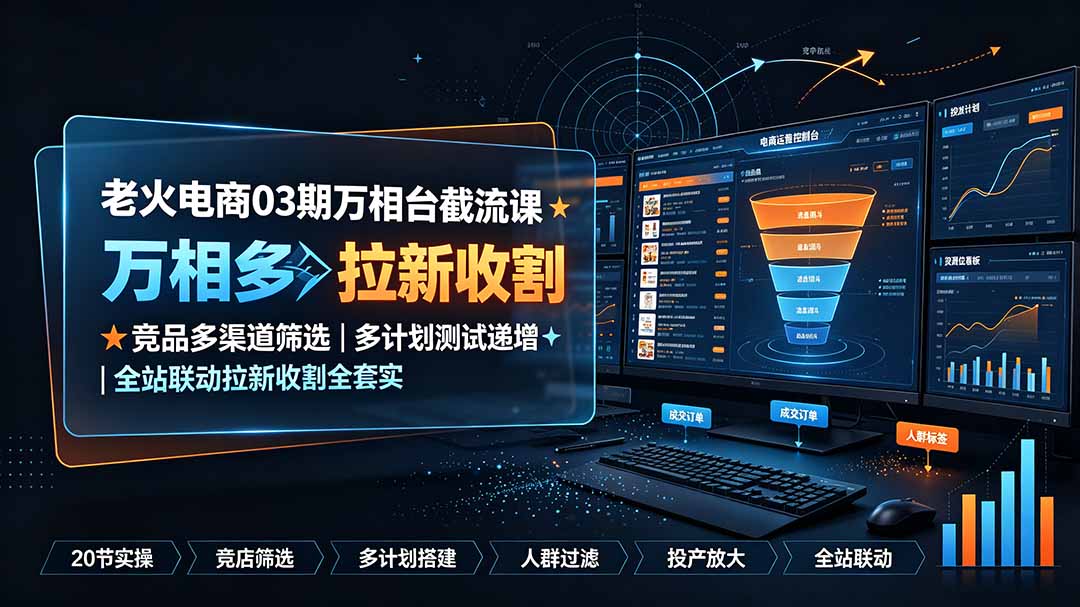 老火电商03期万相台截流课:竞品多渠道筛选|多计划测试递增|全站联动拉新收割全套实操教学-泱泱学习社