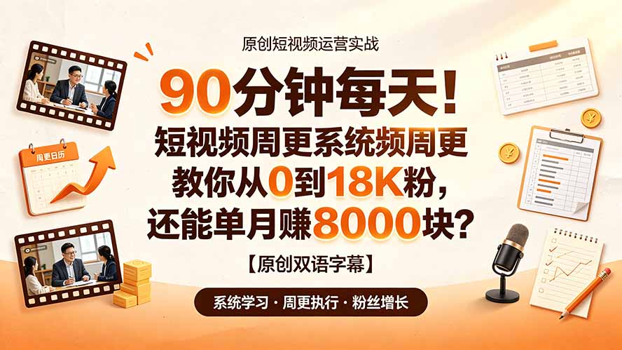 90 分钟每天!短视频周更系统教你从 0 到 18K 粉,还能单月赚 8000 块?【原创双语字幕】-泱泱学习社