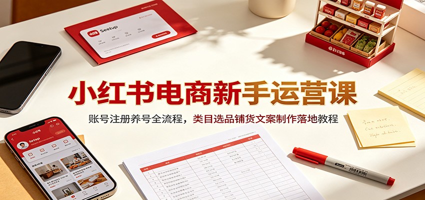 小红书电商新手运营课：账号注册养号全流程，类目选品铺货文案制作落地教程-泱泱学习社