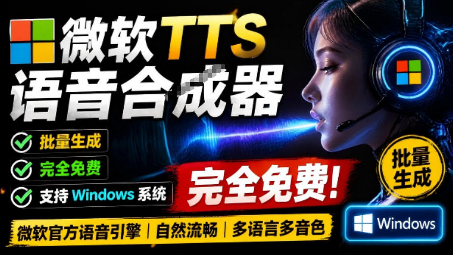 微软TTS免费语音配音生成器，完全免费，支持多语音、多音色选择，Windows系统专用TTS语音合成器-泱泱学习社