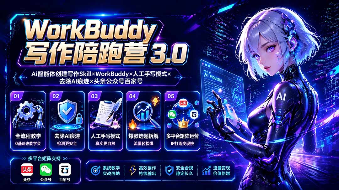 WorkBuddy写作陪跑营3.0-更新:Ai智能体创建写作Skill×WorkBuddy×人工手写模式×去除AI痕迹×头条公众号百家号-泱泱学习社