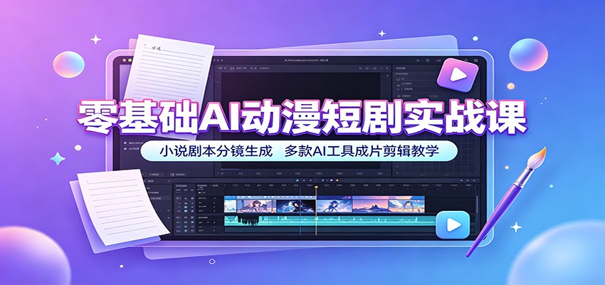 零基础AI动漫短剧实战课:小说剧本分镜生成,多款AI工具成片剪辑教学-泱泱学习社