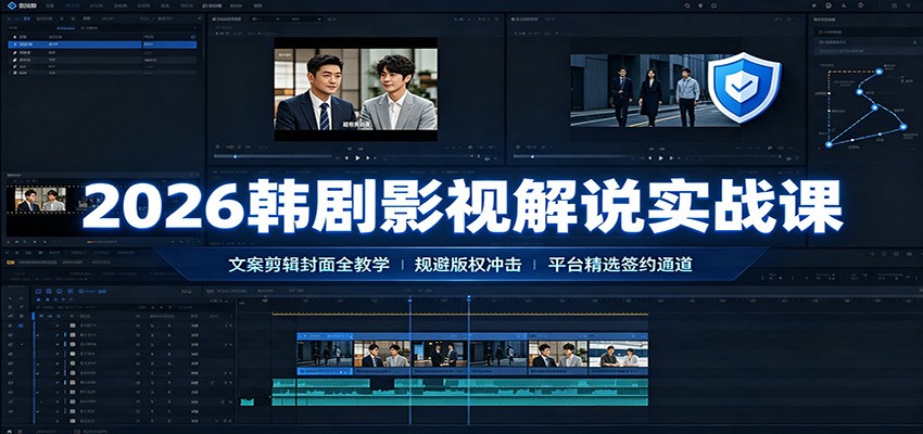 2026韩剧影视解说实战课:文案剪辑封面全教学,规避版权冲击平台精选签约通道-泱泱学习社