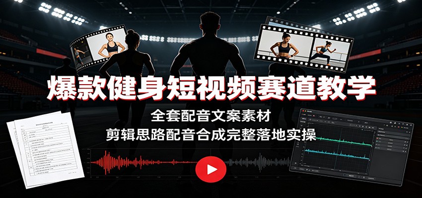 爆款健身短视频赛道教学:全套配音文案素材,剪辑思路配音合成完整落地实操-泱泱学习社