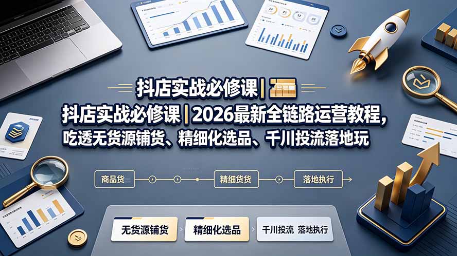 抖店实战必修课|2026最新全链路运营教程,吃透无货源铺货、精细化选品、千川投流落地玩法-泱泱学习社