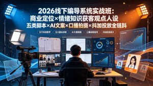 2026线下编导系统实战班：商业定位×情绪知识获客观点人设五类脚本×AI文案×口播拍摄×抖加投放全链路-泱泱学习社