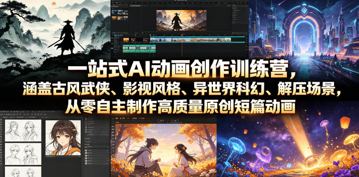 一站式AI动画创作训练营，涵盖古风武侠、影视风格、异世界科幻、解压场景，从零自主制作高质量原创短篇动画(更新)-泱泱学习社