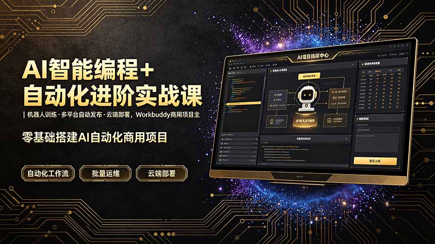 AI智能编程+自动化进阶实战课|机器人训练·多平台自动发布·云端部署,Workbuddy商用项目全流程教学-泱泱学习社