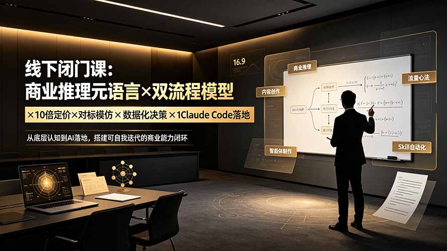 线下闭门课:商业推理元语言×双流程模型×10倍定价×对标模仿×数据化决策×Claude Code落地,击穿认知盲区-泱泱学习社