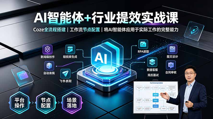 AI智能体+行业提效实战课·Coze全流程搭建|工作流节点配置|将AI智能体应用于实际工作的完整能力-泱泱学习社